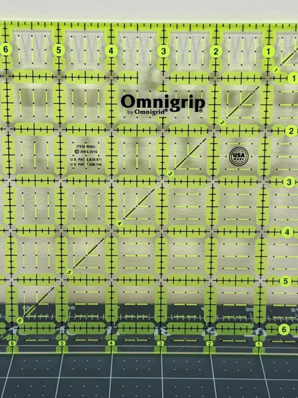 Omnigrip by Omnigrid 6.5x6.5 Non-Slip Square Acrylic Quilting Ruler RN65